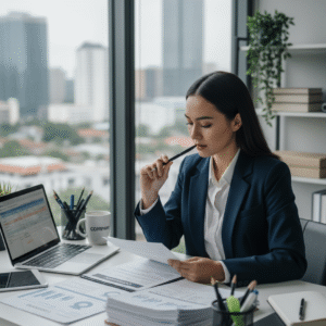 Person reviewing documents carefully to avoid business registration mistakes