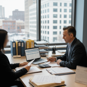 Professional tax preparer in Buffalo reviewing documents to help avoid tax mistakes