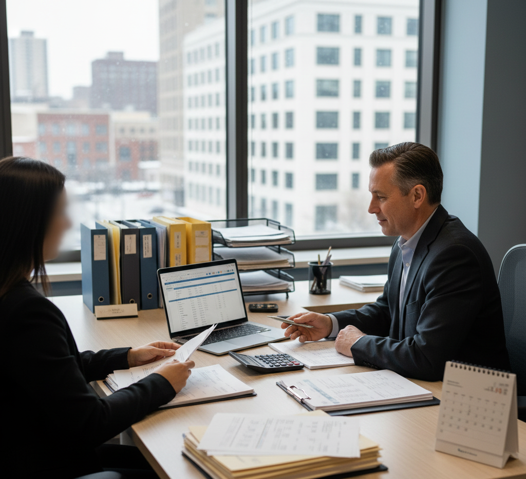 Professional tax preparer in Buffalo reviewing documents to help avoid tax mistakes