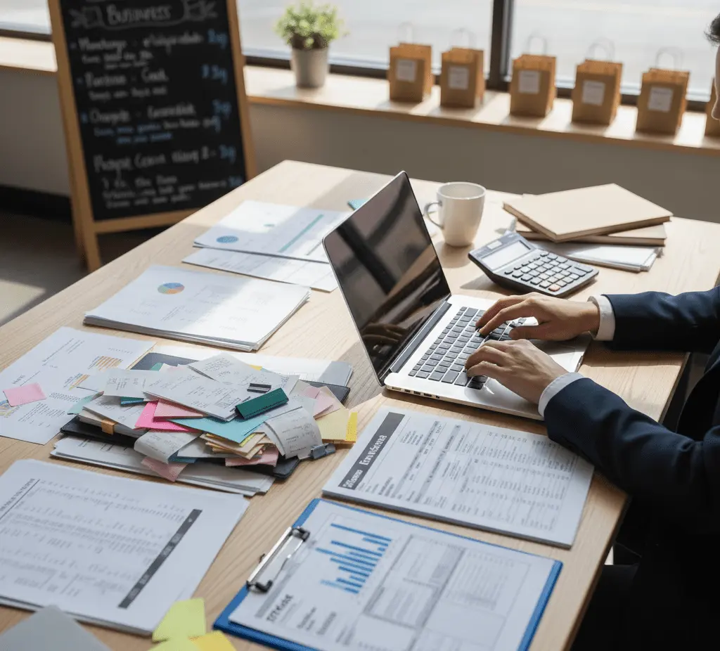 Bookkeeping Solutions Buffalo NY with laptop, financial documents, and calculator