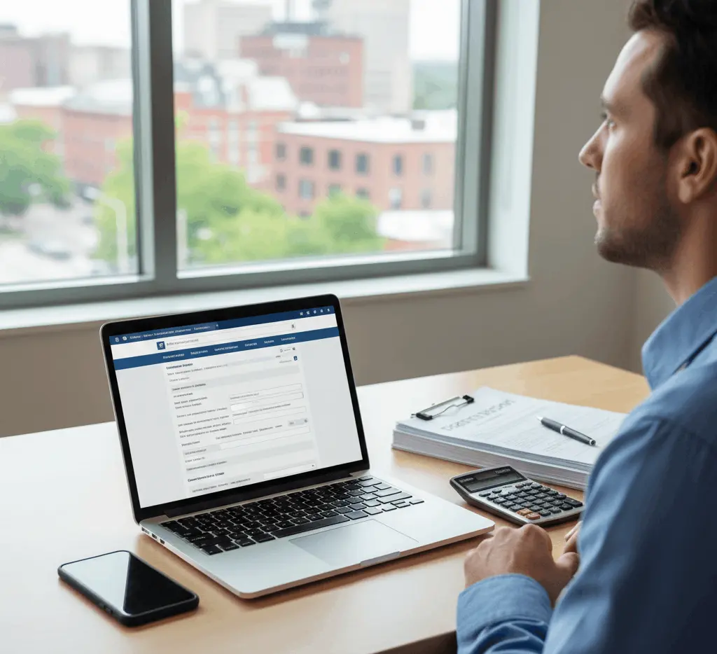 Person searching property tax records online in Buffalo NY